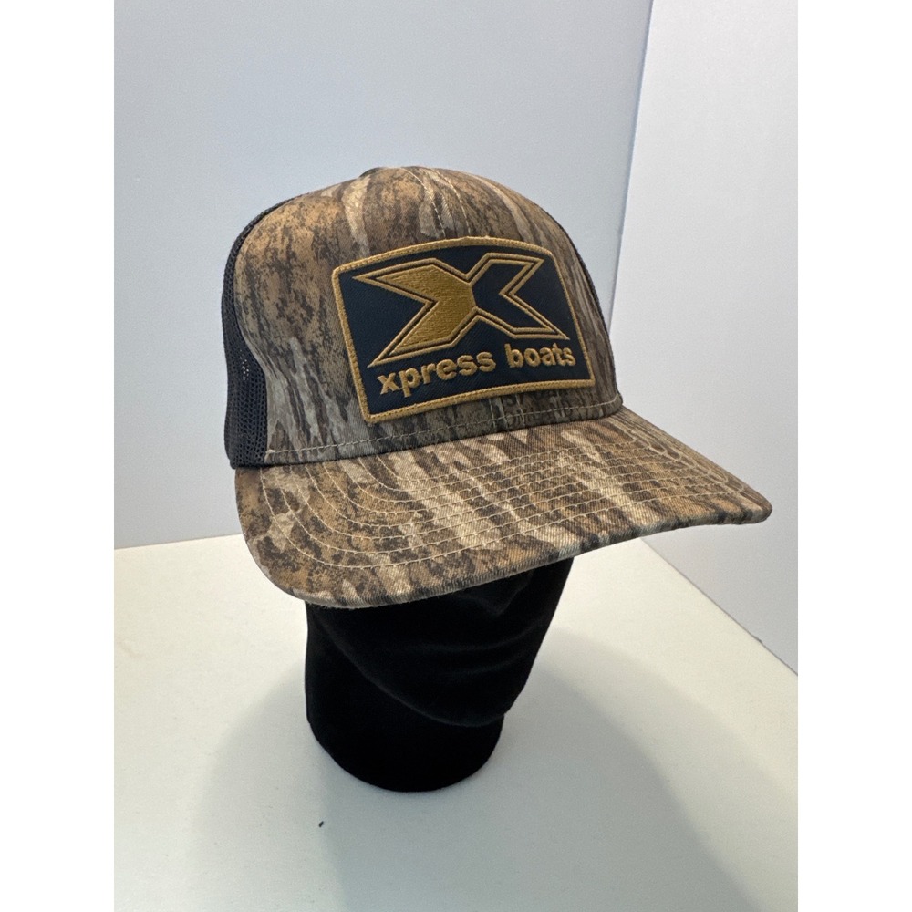 Xpress Boats Camo Trucker Hat Mens Pacific Headwear 108C Snapback Mesh Cap Brown